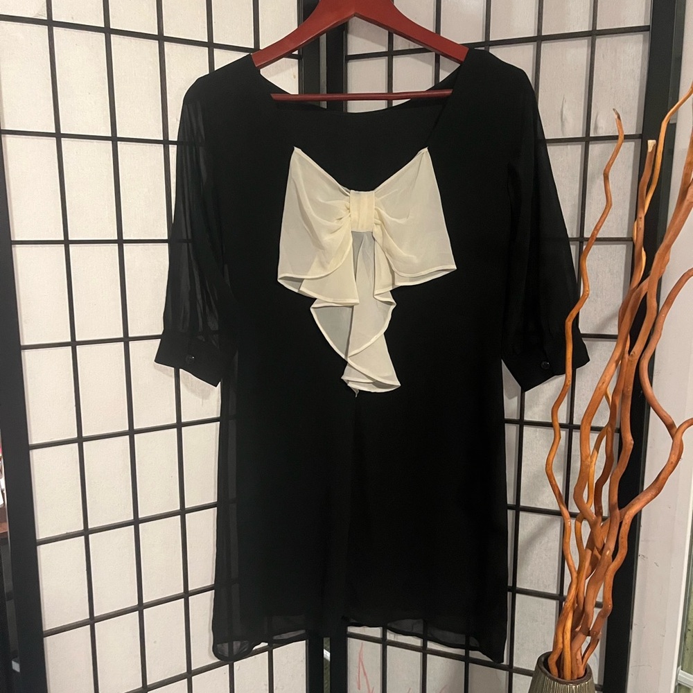 Black Dress with Cream Bow Back